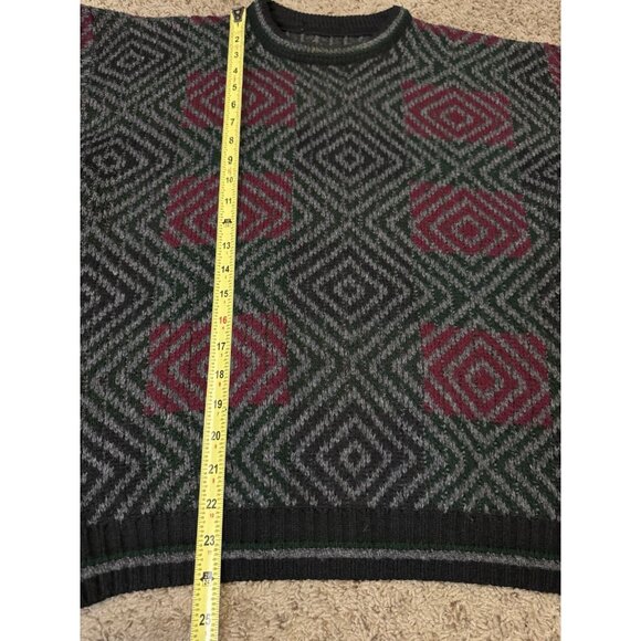VINTAGE MENS Knit Sweater Grandpa Geometric Retro Preppy Cabin USA Made L READ - Picture 6 of 6